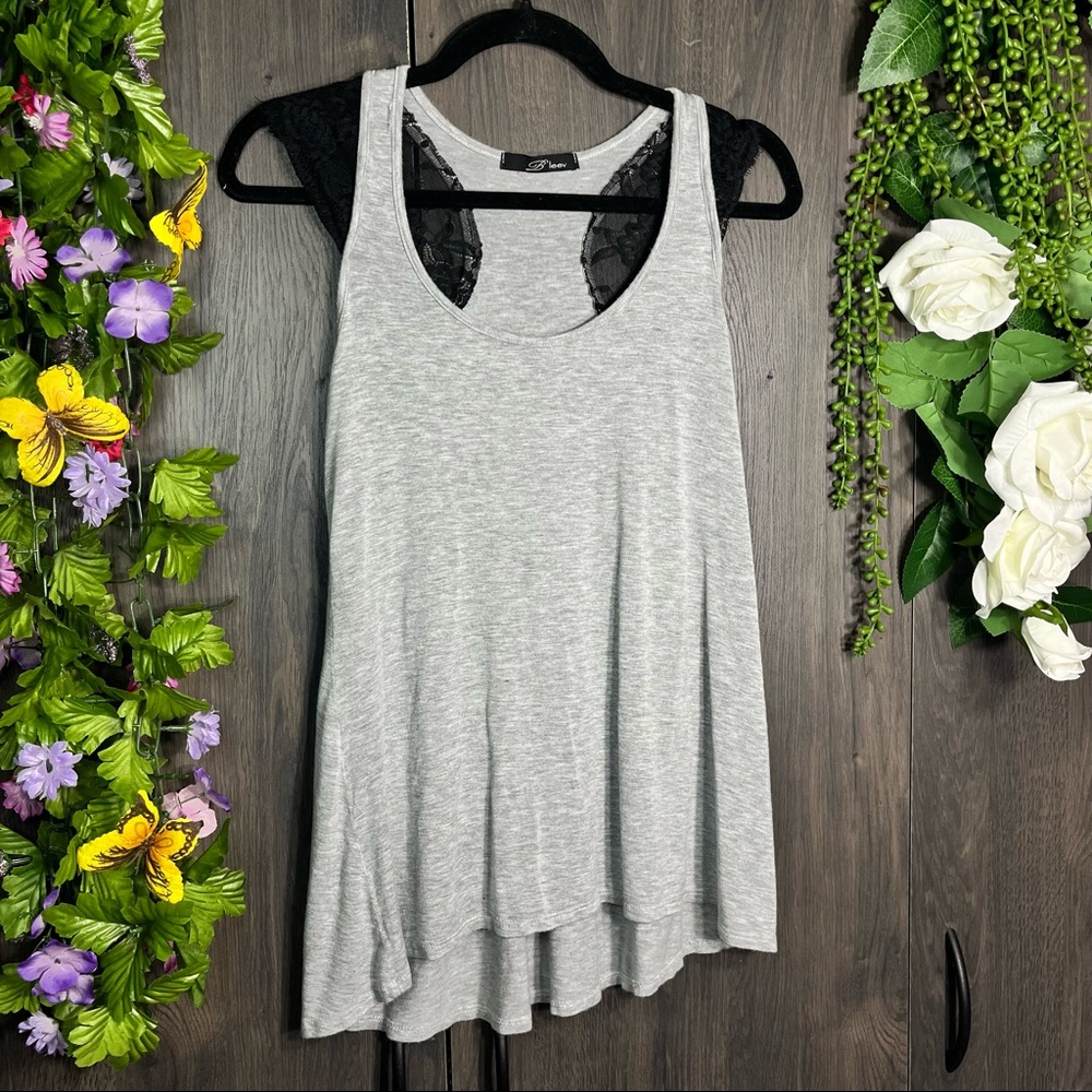 🌼3/$30🌼B'Leev Cap Lace Sleeved Flowy Grey Top Size Medium - Picture 10 of 15